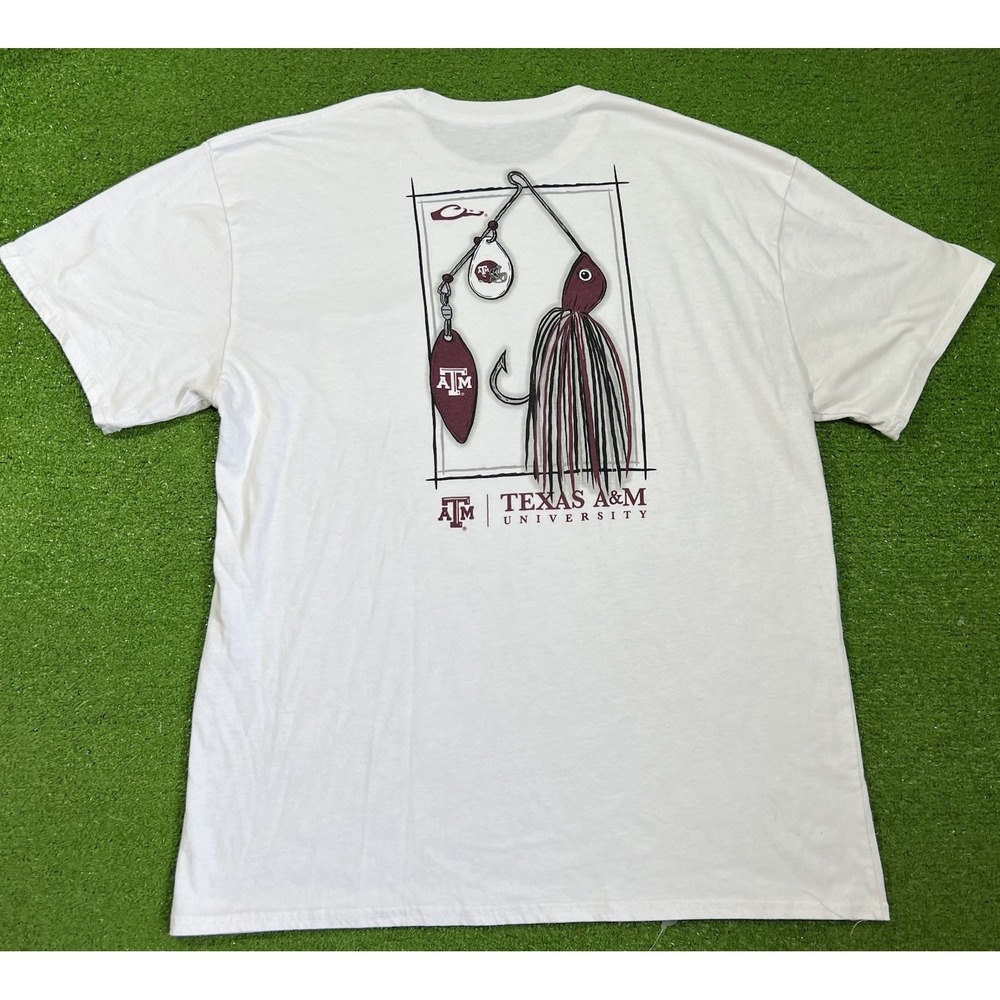 Texas A&M Fishing Shirt XL White Aggie Drake Graphic Tee Fish Lure‎ Helmet Logo